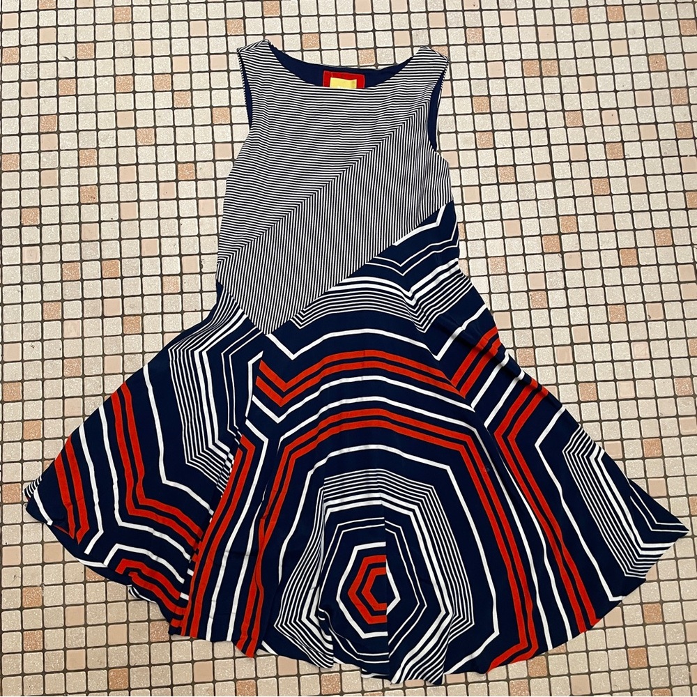 Anthro Maeve Geometric Navy, Orange Tank Dress SZ S
